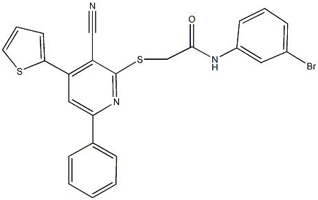 N-(3-bromophenyl)-2-{[3-cyano-6-phenyl-4-(2-thienyl)-2-pyridinyl]sulfanyl}acetamide Struktur