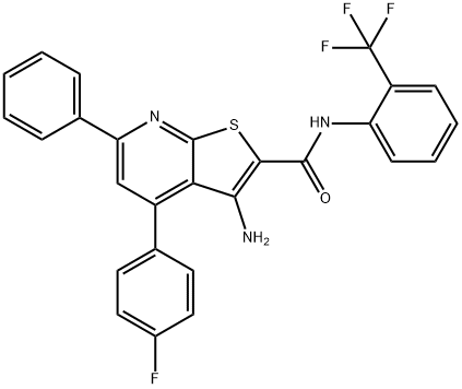 3-amino-4-(4-fluorophenyl)-6-phenyl-N-[2-(trifluoromethyl)phenyl]thieno[2,3-b]pyridine-2-carboxamide Struktur