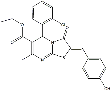 ethyl 5-(2-chlorophenyl)-2-(4-hydroxybenzylidene)-7-methyl-3-oxo-2,3-dihydro-5H-[1,3]thiazolo[3,2-a]pyrimidine-6-carboxylate Struktur