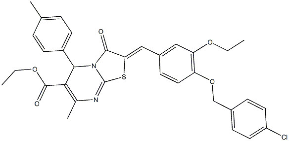 ethyl 2-{4-[(4-chlorobenzyl)oxy]-3-ethoxybenzylidene}-7-methyl-5-(4-methylphenyl)-3-oxo-2,3-dihydro-5H-[1,3]thiazolo[3,2-a]pyrimidine-6-carboxylate Struktur