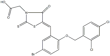 (5-{5-bromo-2-[(2,4-dichlorobenzyl)oxy]benzylidene}-4-oxo-2-thioxo-1,3-thiazolidin-3-yl)acetic acid Struktur