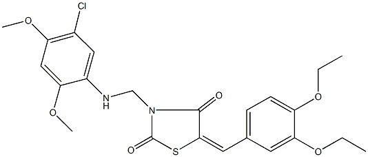 3-[(5-chloro-2,4-dimethoxyanilino)methyl]-5-(3,4-diethoxybenzylidene)-1,3-thiazolidine-2,4-dione Struktur