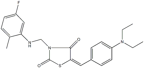 5-[4-(diethylamino)benzylidene]-3-[(5-fluoro-2-methylanilino)methyl]-1,3-thiazolidine-2,4-dione Struktur