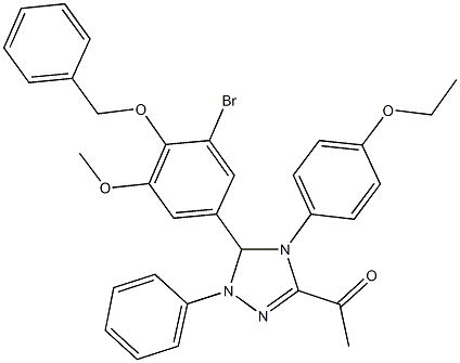 1-[5-[4-(benzyloxy)-3-bromo-5-methoxyphenyl]-4-(4-ethoxyphenyl)-1-phenyl-4,5-dihydro-1H-1,2,4-triazol-3-yl]ethanone Struktur