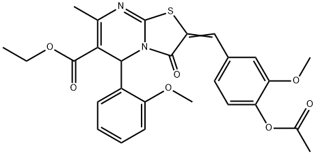 ethyl 2-[4-(acetyloxy)-3-methoxybenzylidene]-5-(2-methoxyphenyl)-7-methyl-3-oxo-2,3-dihydro-5H-[1,3]thiazolo[3,2-a]pyrimidine-6-carboxylate Struktur