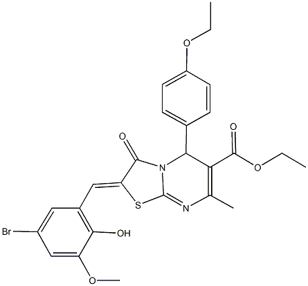 ethyl 2-(5-bromo-2-hydroxy-3-methoxybenzylidene)-5-(4-ethoxyphenyl)-7-methyl-3-oxo-2,3-dihydro-5H-[1,3]thiazolo[3,2-a]pyrimidine-6-carboxylate Struktur