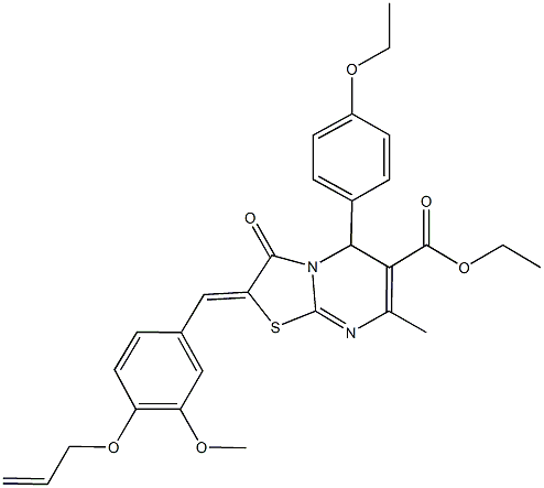 ethyl 2-[4-(allyloxy)-3-methoxybenzylidene]-5-(4-ethoxyphenyl)-7-methyl-3-oxo-2,3-dihydro-5H-[1,3]thiazolo[3,2-a]pyrimidine-6-carboxylate Struktur