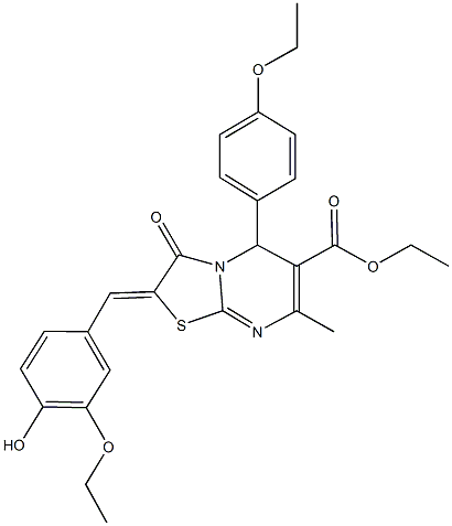 ethyl 2-(3-ethoxy-4-hydroxybenzylidene)-5-(4-ethoxyphenyl)-7-methyl-3-oxo-2,3-dihydro-5H-[1,3]thiazolo[3,2-a]pyrimidine-6-carboxylate Struktur