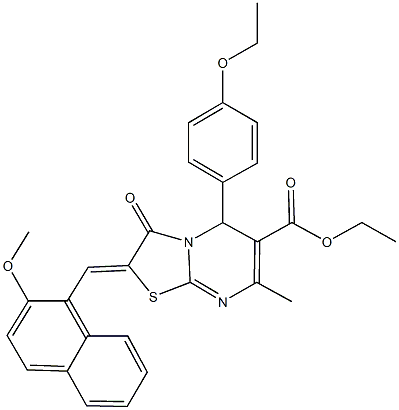 ethyl 5-(4-ethoxyphenyl)-2-[(2-methoxy-1-naphthyl)methylene]-7-methyl-3-oxo-2,3-dihydro-5H-[1,3]thiazolo[3,2-a]pyrimidine-6-carboxylate Struktur