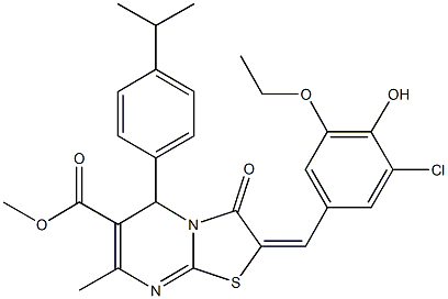 methyl 2-(3-chloro-5-ethoxy-4-hydroxybenzylidene)-5-(4-isopropylphenyl)-7-methyl-3-oxo-2,3-dihydro-5H-[1,3]thiazolo[3,2-a]pyrimidine-6-carboxylate Struktur