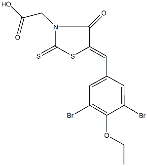 [5-(3,5-dibromo-4-ethoxybenzylidene)-4-oxo-2-thioxo-1,3-thiazolidin-3-yl]acetic acid Struktur