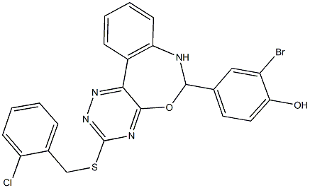 2-bromo-4-{3-[(2-chlorobenzyl)sulfanyl]-6,7-dihydro[1,2,4]triazino[5,6-d][3,1]benzoxazepin-6-yl}phenol Struktur