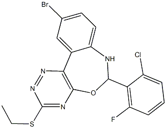 10-bromo-6-(2-chloro-6-fluorophenyl)-3-(ethylsulfanyl)-6,7-dihydro[1,2,4]triazino[5,6-d][3,1]benzoxazepine Struktur