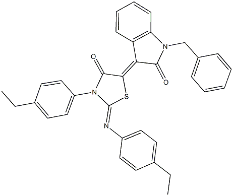 1-benzyl-3-{3-(4-ethylphenyl)-2-[(4-ethylphenyl)imino]-4-oxo-1,3-thiazolidin-5-ylidene}-1,3-dihydro-2H-indol-2-one Struktur