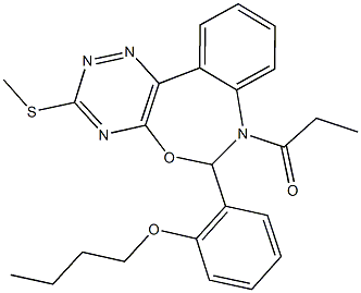 6-(2-butoxyphenyl)-3-(methylsulfanyl)-7-propionyl-6,7-dihydro[1,2,4]triazino[5,6-d][3,1]benzoxazepine Struktur