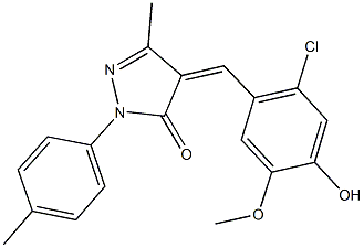 4-(2-chloro-4-hydroxy-5-methoxybenzylidene)-5-methyl-2-(4-methylphenyl)-2,4-dihydro-3H-pyrazol-3-one Struktur