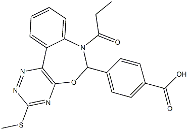 4-[3-(methylsulfanyl)-7-propionyl-6,7-dihydro[1,2,4]triazino[5,6-d][3,1]benzoxazepin-6-yl]benzoic acid Struktur