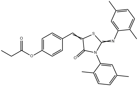 4-({3-(2,5-dimethylphenyl)-2-[(2,5-dimethylphenyl)imino]-4-oxo-1,3-thiazolidin-5-ylidene}methyl)phenyl propionate Struktur