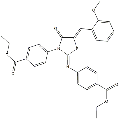 ethyl 4-[2-{[4-(ethoxycarbonyl)phenyl]imino}-5-(2-methoxybenzylidene)-4-oxo-1,3-thiazolidin-3-yl]benzoate Struktur