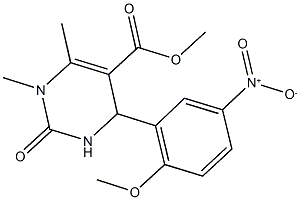 methyl 4-{5-nitro-2-methoxyphenyl}-1,6-dimethyl-2-oxo-1,2,3,4-tetrahydro-5-pyrimidinecarboxylate Struktur