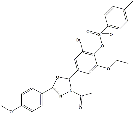 4-[3-acetyl-5-(4-methoxyphenyl)-2,3-dihydro-1,3,4-oxadiazol-2-yl]-2-bromo-6-ethoxyphenyl 4-methylbenzenesulfonate Struktur