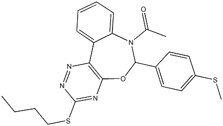 7-acetyl-3-(butylsulfanyl)-6-[4-(methylsulfanyl)phenyl]-6,7-dihydro[1,2,4]triazino[5,6-d][3,1]benzoxazepine Struktur