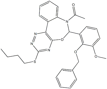 7-acetyl-6-[2-(benzyloxy)-3-methoxyphenyl]-3-(butylsulfanyl)-6,7-dihydro[1,2,4]triazino[5,6-d][3,1]benzoxazepine Struktur