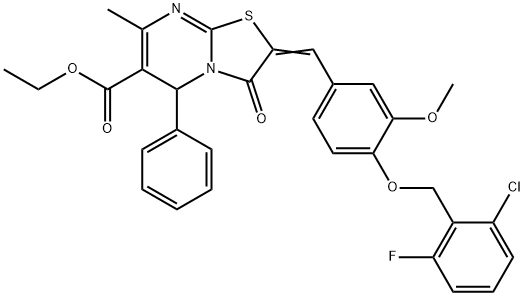 ethyl 2-{4-[(2-chloro-6-fluorobenzyl)oxy]-3-methoxybenzylidene}-7-methyl-3-oxo-5-phenyl-2,3-dihydro-5H-[1,3]thiazolo[3,2-a]pyrimidine-6-carboxylate Struktur