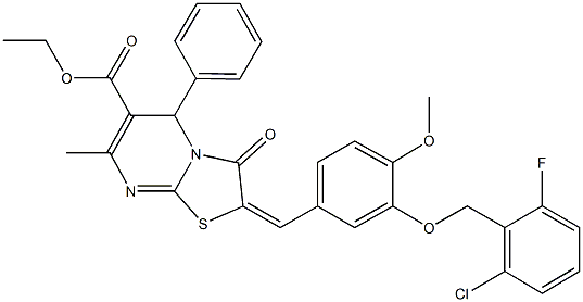 ethyl 2-{3-[(2-chloro-6-fluorobenzyl)oxy]-4-methoxybenzylidene}-7-methyl-3-oxo-5-phenyl-2,3-dihydro-5H-[1,3]thiazolo[3,2-a]pyrimidine-6-carboxylate Struktur