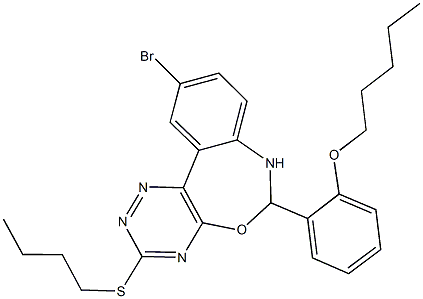 2-[10-bromo-3-(butylsulfanyl)-6,7-dihydro[1,2,4]triazino[5,6-d][3,1]benzoxazepin-6-yl]phenyl pentyl ether Struktur