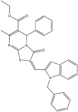 ethyl 2-[(1-benzyl-1H-indol-2-yl)methylene]-7-methyl-3-oxo-5-phenyl-2,3-dihydro-5H-[1,3]thiazolo[3,2-a]pyrimidine-6-carboxylate Struktur