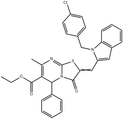 ethyl 2-{[1-(4-chlorobenzyl)-1H-indol-2-yl]methylene}-7-methyl-3-oxo-5-phenyl-2,3-dihydro-5H-[1,3]thiazolo[3,2-a]pyrimidine-6-carboxylate Struktur