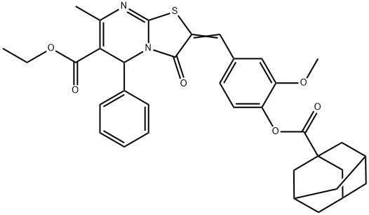 ethyl 2-{4-[(1-adamantylcarbonyl)oxy]-3-methoxybenzylidene}-7-methyl-3-oxo-5-phenyl-2,3-dihydro-5H-[1,3]thiazolo[3,2-a]pyrimidine-6-carboxylate Struktur