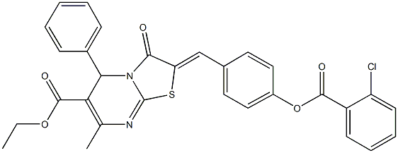 ethyl 2-{4-[(2-chlorobenzoyl)oxy]benzylidene}-7-methyl-3-oxo-5-phenyl-2,3-dihydro-5H-[1,3]thiazolo[3,2-a]pyrimidine-6-carboxylate Struktur