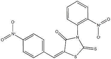 5-{4-nitrobenzylidene}-3-{2-nitrophenyl}-2-thioxo-1,3-thiazolidin-4-one Struktur