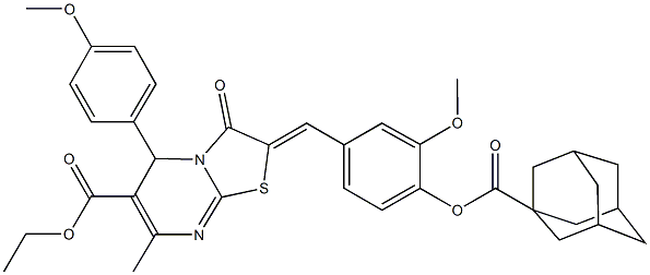 ethyl 2-{4-[(1-adamantylcarbonyl)oxy]-3-methoxybenzylidene}-5-(4-methoxyphenyl)-7-methyl-3-oxo-2,3-dihydro-5H-[1,3]thiazolo[3,2-a]pyrimidine-6-carboxylate Struktur