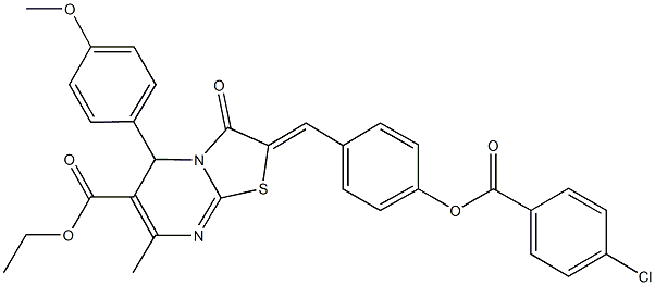 ethyl 2-{4-[(4-chlorobenzoyl)oxy]benzylidene}-5-(4-methoxyphenyl)-7-methyl-3-oxo-2,3-dihydro-5H-[1,3]thiazolo[3,2-a]pyrimidine-6-carboxylate Struktur