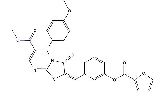 ethyl 2-[3-(2-furoyloxy)benzylidene]-5-(4-methoxyphenyl)-7-methyl-3-oxo-2,3-dihydro-5H-[1,3]thiazolo[3,2-a]pyrimidine-6-carboxylate Struktur