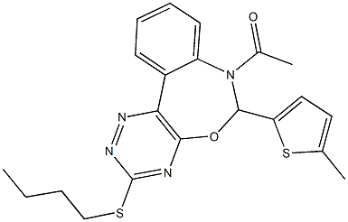 7-acetyl-3-(butylsulfanyl)-6-(5-methyl-2-thienyl)-6,7-dihydro[1,2,4]triazino[5,6-d][3,1]benzoxazepine Struktur