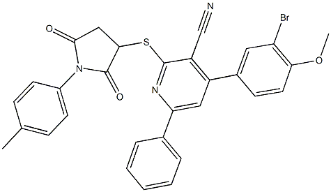 4-(3-bromo-4-methoxyphenyl)-2-{[1-(4-methylphenyl)-2,5-dioxo-3-pyrrolidinyl]sulfanyl}-6-phenylnicotinonitrile Struktur