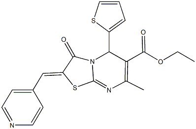 ethyl 7-methyl-3-oxo-2-(4-pyridinylmethylene)-5-(2-thienyl)-2,3-dihydro-5H-[1,3]thiazolo[3,2-a]pyrimidine-6-carboxylate Struktur