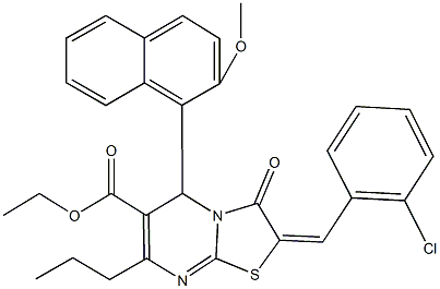 ethyl 2-(2-chlorobenzylidene)-5-(2-methoxy-1-naphthyl)-3-oxo-7-propyl-2,3-dihydro-5H-[1,3]thiazolo[3,2-a]pyrimidine-6-carboxylate Struktur