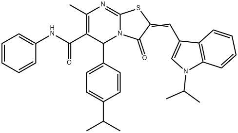 2-[(1-isopropyl-1H-indol-3-yl)methylene]-5-(4-isopropylphenyl)-7-methyl-3-oxo-N-phenyl-2,3-dihydro-5H-[1,3]thiazolo[3,2-a]pyrimidine-6-carboxamide Struktur