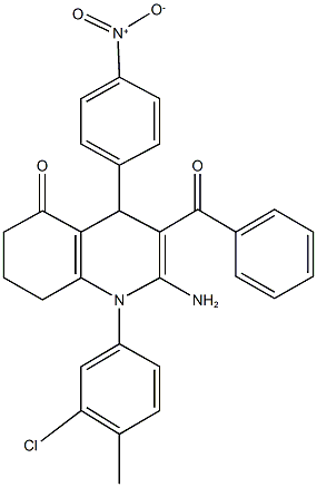 2-amino-3-benzoyl-1-(3-chloro-4-methylphenyl)-4-{4-nitrophenyl}-4,6,7,8-tetrahydro-5(1H)-quinolinone Struktur