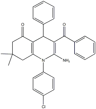 2-amino-3-benzoyl-1-(4-chlorophenyl)-7,7-dimethyl-4-phenyl-4,6,7,8-tetrahydro-5(1H)-quinolinone Struktur