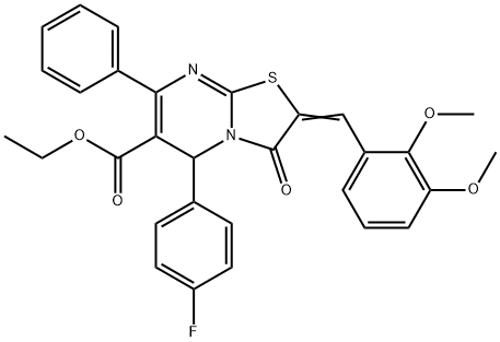 ethyl 2-(2,3-dimethoxybenzylidene)-5-(4-fluorophenyl)-3-oxo-7-phenyl-2,3-dihydro-5H-[1,3]thiazolo[3,2-a]pyrimidine-6-carboxylate Struktur