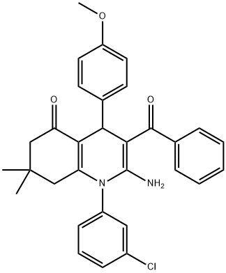 2-amino-3-benzoyl-1-(3-chlorophenyl)-4-(4-methoxyphenyl)-7,7-dimethyl-4,6,7,8-tetrahydro-5(1H)-quinolinone Struktur