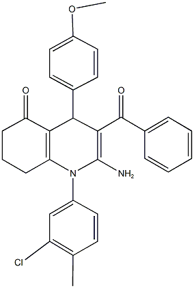 2-amino-3-benzoyl-1-(3-chloro-4-methylphenyl)-4-(4-methoxyphenyl)-4,6,7,8-tetrahydro-5(1H)-quinolinone Struktur