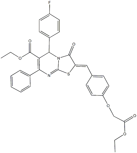 ethyl 2-[4-(2-ethoxy-2-oxoethoxy)benzylidene]-5-(4-fluorophenyl)-3-oxo-7-phenyl-2,3-dihydro-5H-[1,3]thiazolo[3,2-a]pyrimidine-6-carboxylate Struktur