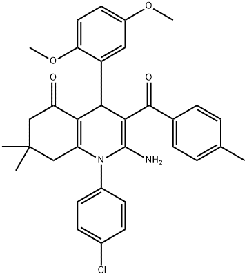 2-amino-1-(4-chlorophenyl)-4-(2,5-dimethoxyphenyl)-7,7-dimethyl-3-(4-methylbenzoyl)-4,6,7,8-tetrahydro-5(1H)-quinolinone Struktur